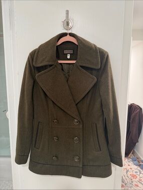 Women's Double-Breasted Olive Peacoat